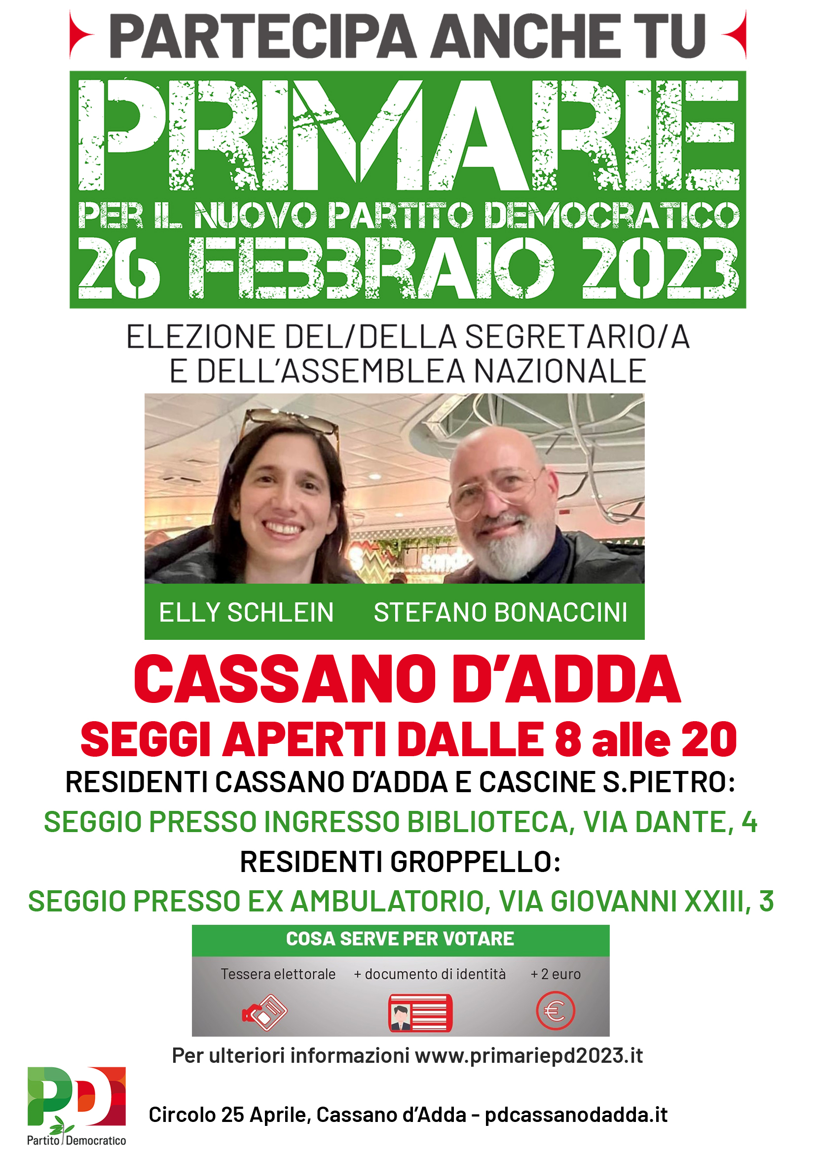 26 FEBBRAIO 2023 PRIMARIE PER IL NUOVO PARTITO DEMOCRATICO Circolo PD 